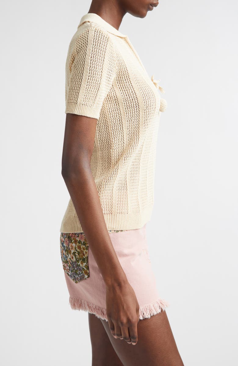 Valentino Cherryfic Open Knit Polo Sweater, Alternate, color, Ivory