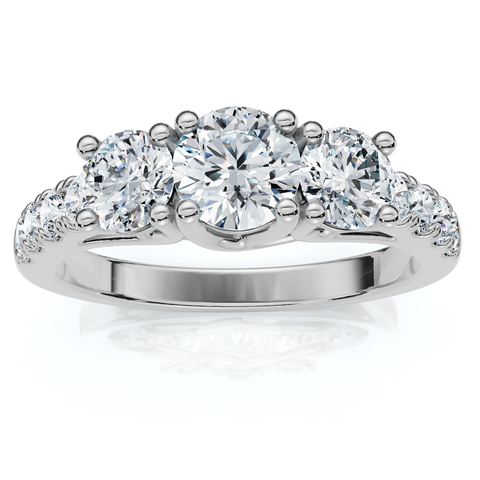 1 1/4ct Three Stone Lab Grown Diamond Engagement Ring 14K Gold