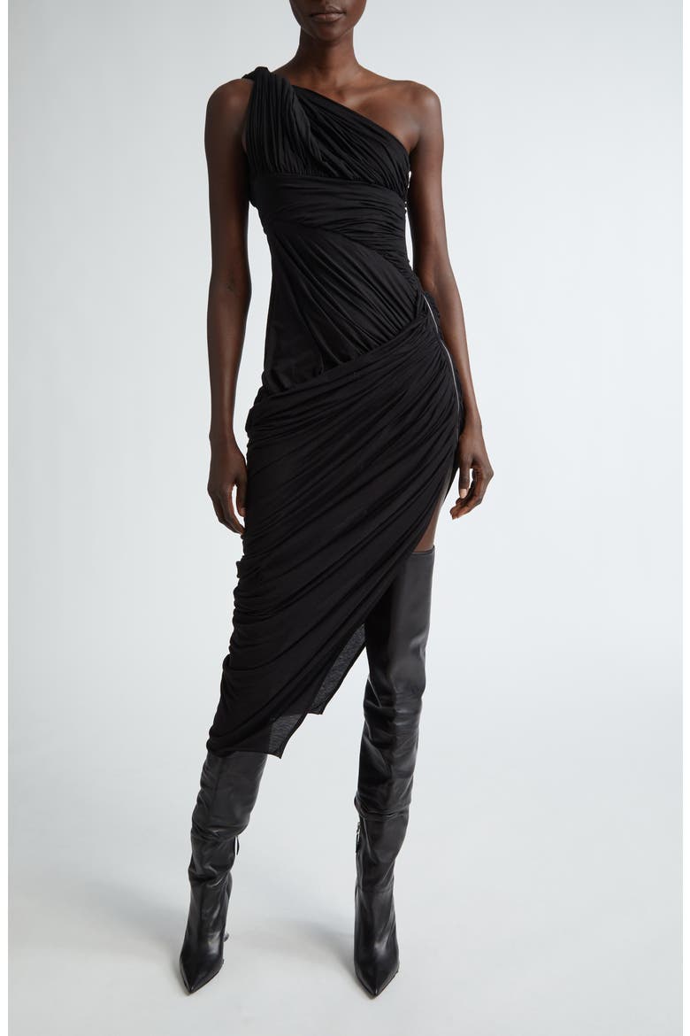 Lido Draped One-Shoulder Cotton Jersey Gown, Main, color, 09 BLACK