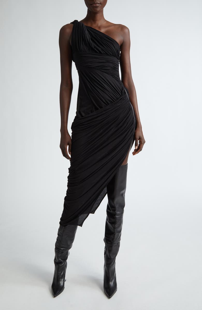 Rick Owens Lido Draped One-Shoulder Cotton Jersey Gown, Main, color,