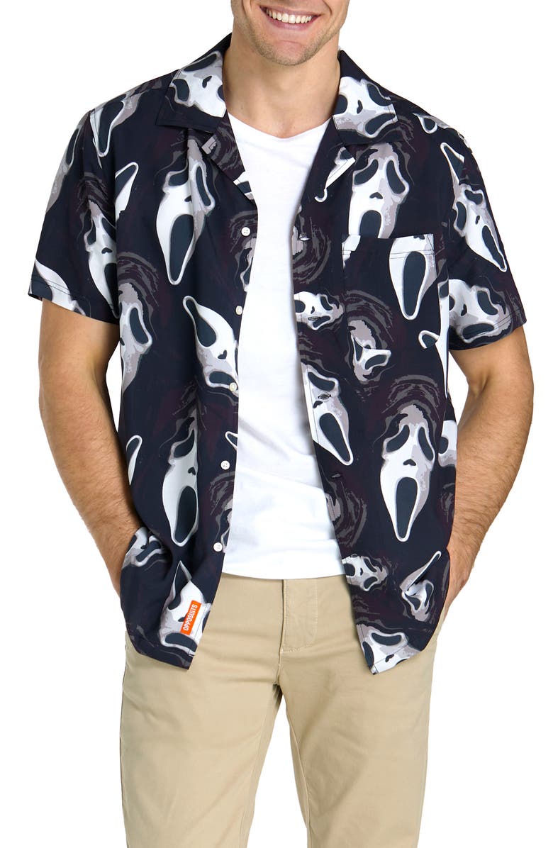 OppoSuits Ghostface<sup>™</sup> Relaxed Fit Camp Shirt, Main, color, Black