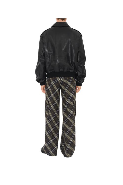 Burberry Leather Bomber Jacket In Black