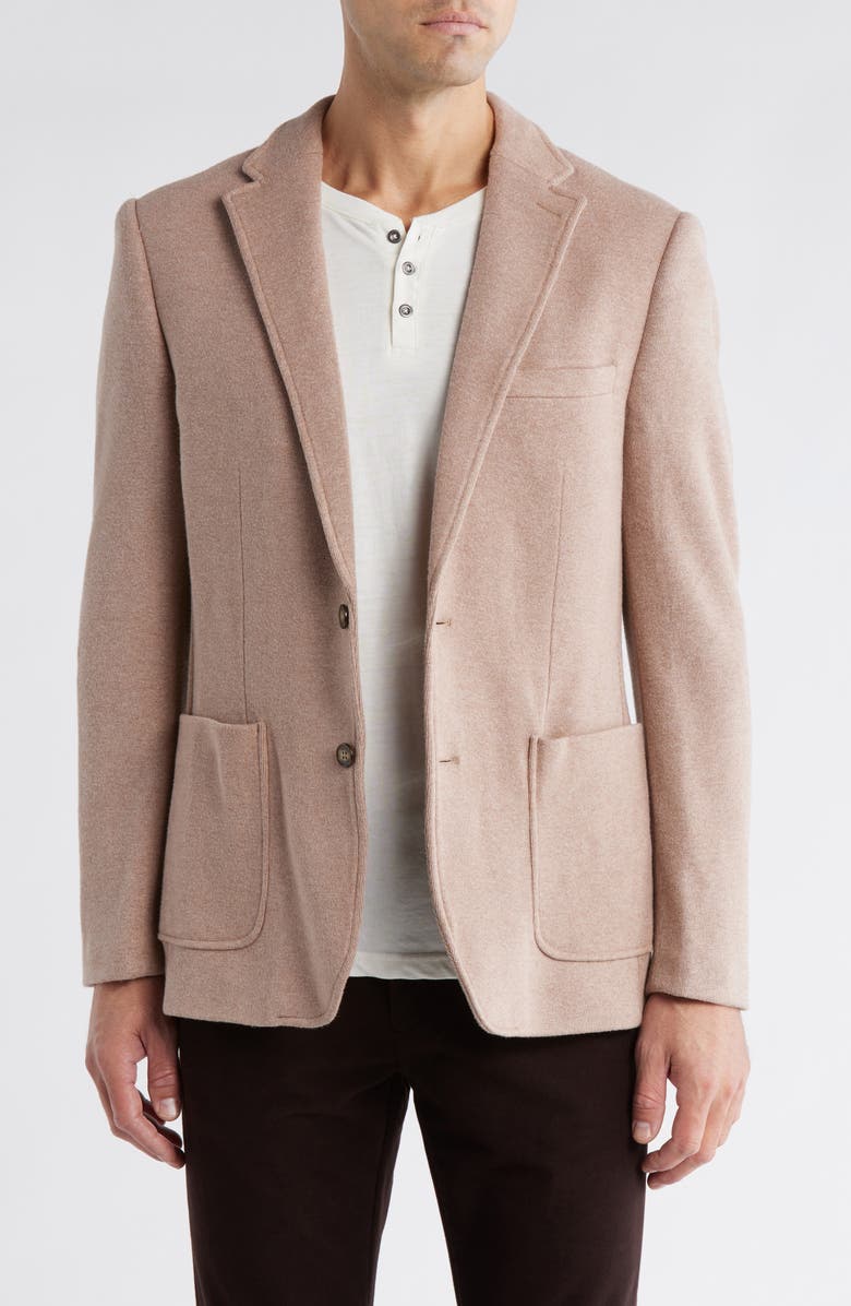 Lucky Brand Brushed Ribbed Knit Sport Coat, Main, color, Camel Heather
