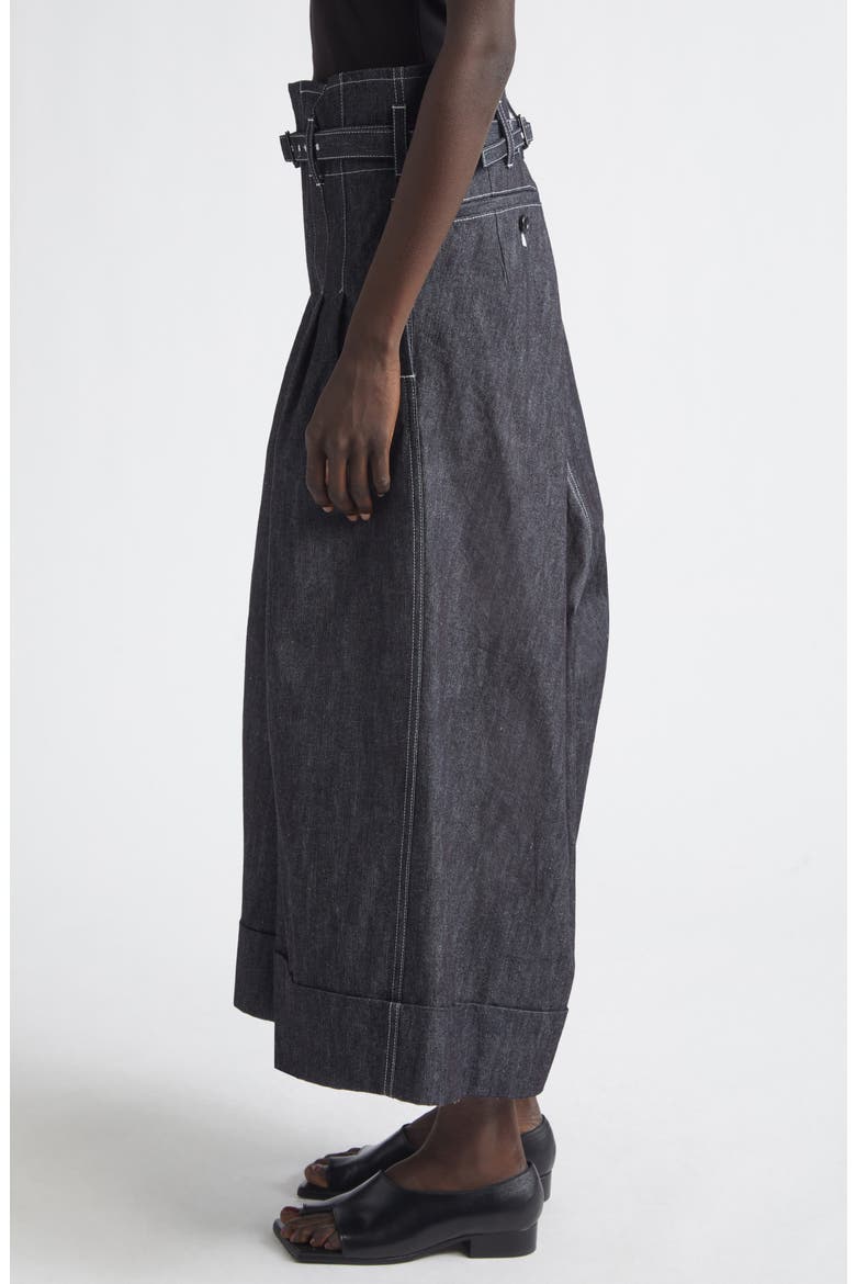 High Waist Belted Flared Denim Pants, Alternate, color, BLACK/ OFF WHITE