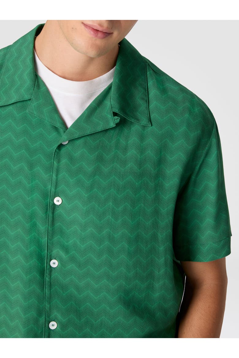 Bowling Shirt In Viscose With Tone-on-tone Zigzag Print, Alternate, color, Green