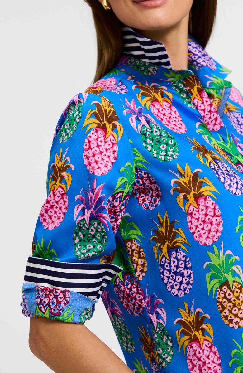 Foxcroft Zoey Pineapple Print Cotton Button-Up Shirt, Alternate, color, Blue Multi