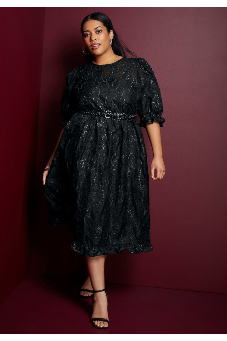 Metallic Jacquard Dress, Alternate, color, BLACK ONYX