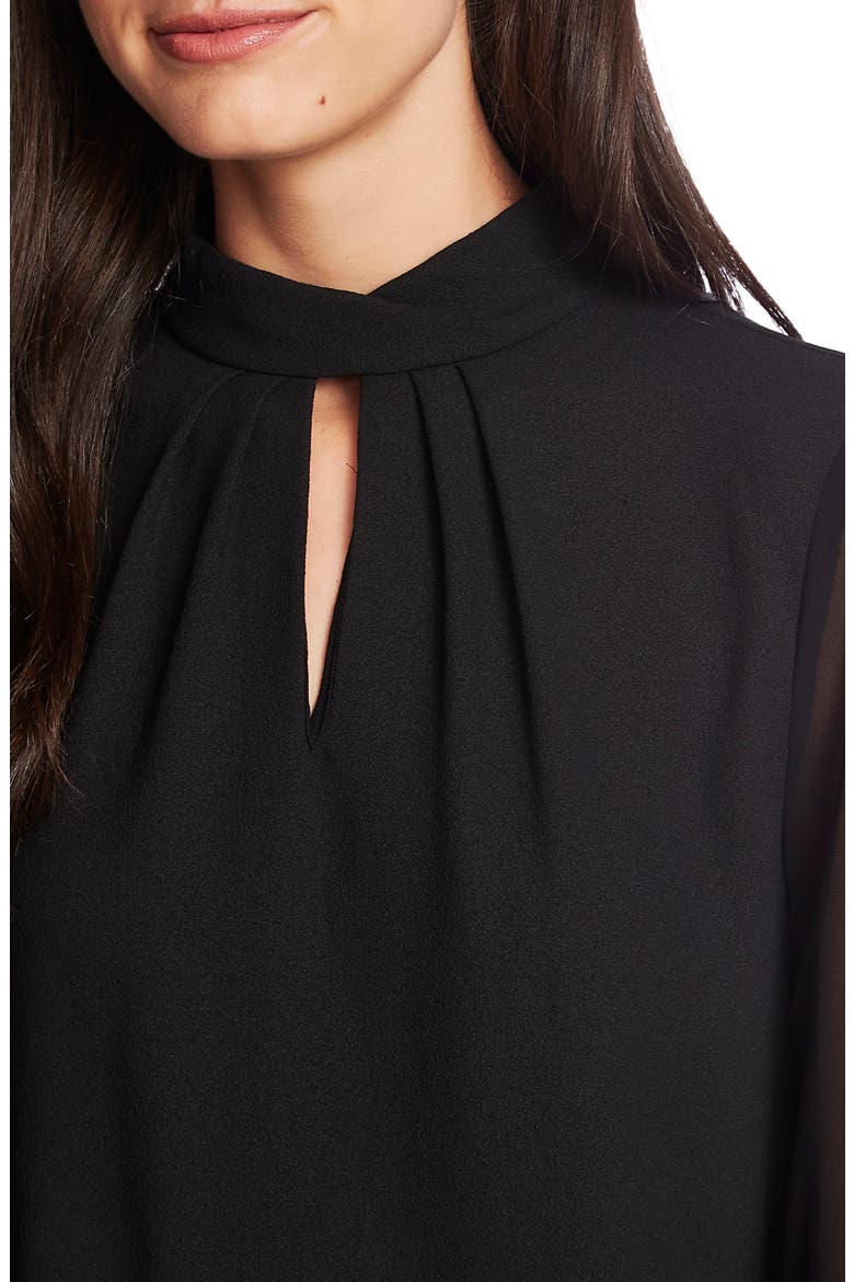 Keyhole Neck Sheer Sleeve Blouse, Alternate, color, RICH BLACK