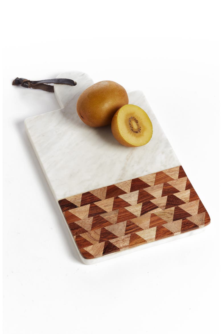 Chevron Marble & Wood Serving Board, Main, color, WHITE MULTI