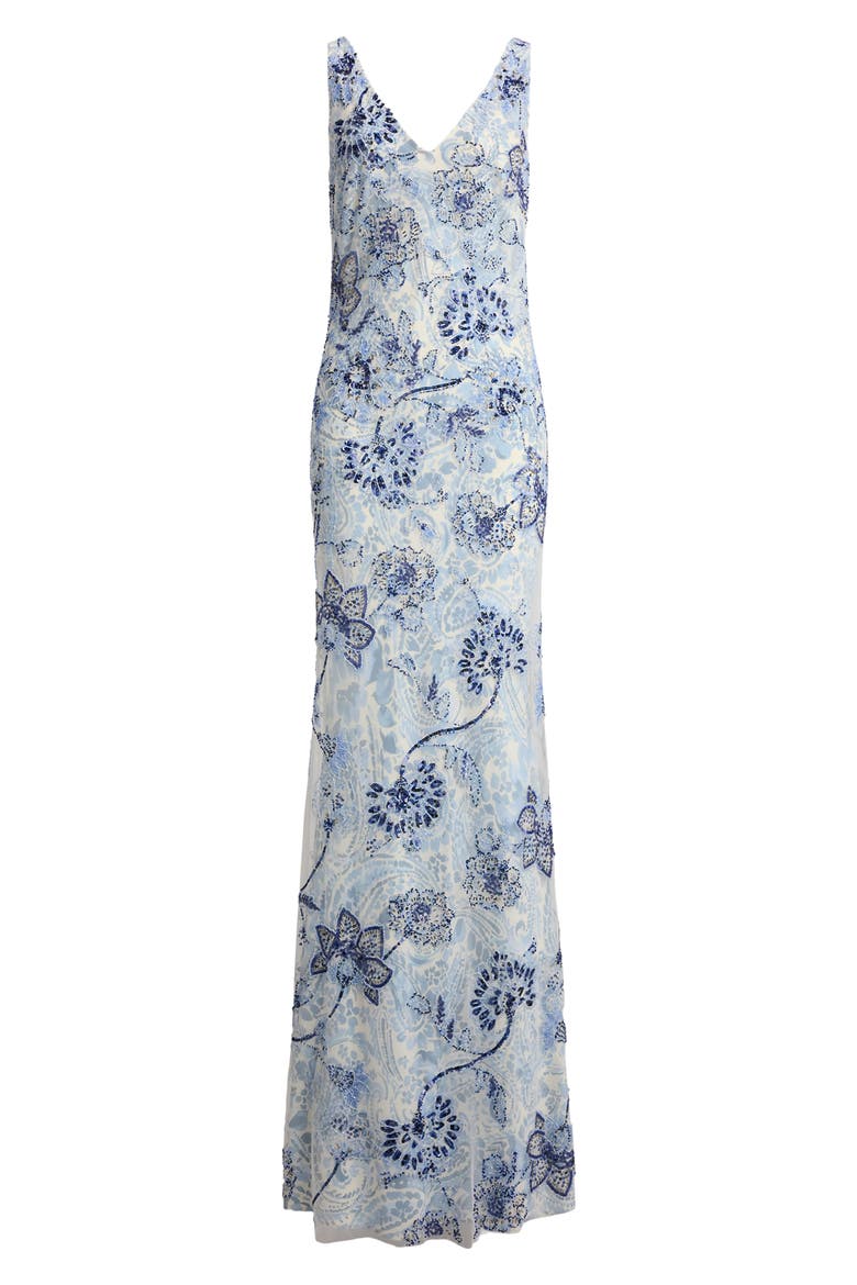 Beaded Floral Mesh Gown, Alternate, color, BLUE/ MULTI