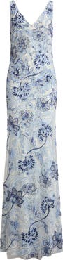 Lauren Ralph Lauren Beaded Floral Mesh Gown