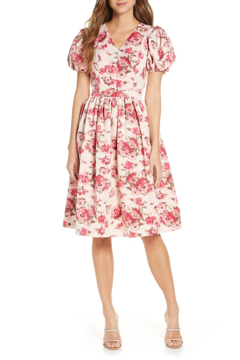 Fit & Flare Dress, Main, color, PINK SMOKE FLORAL
