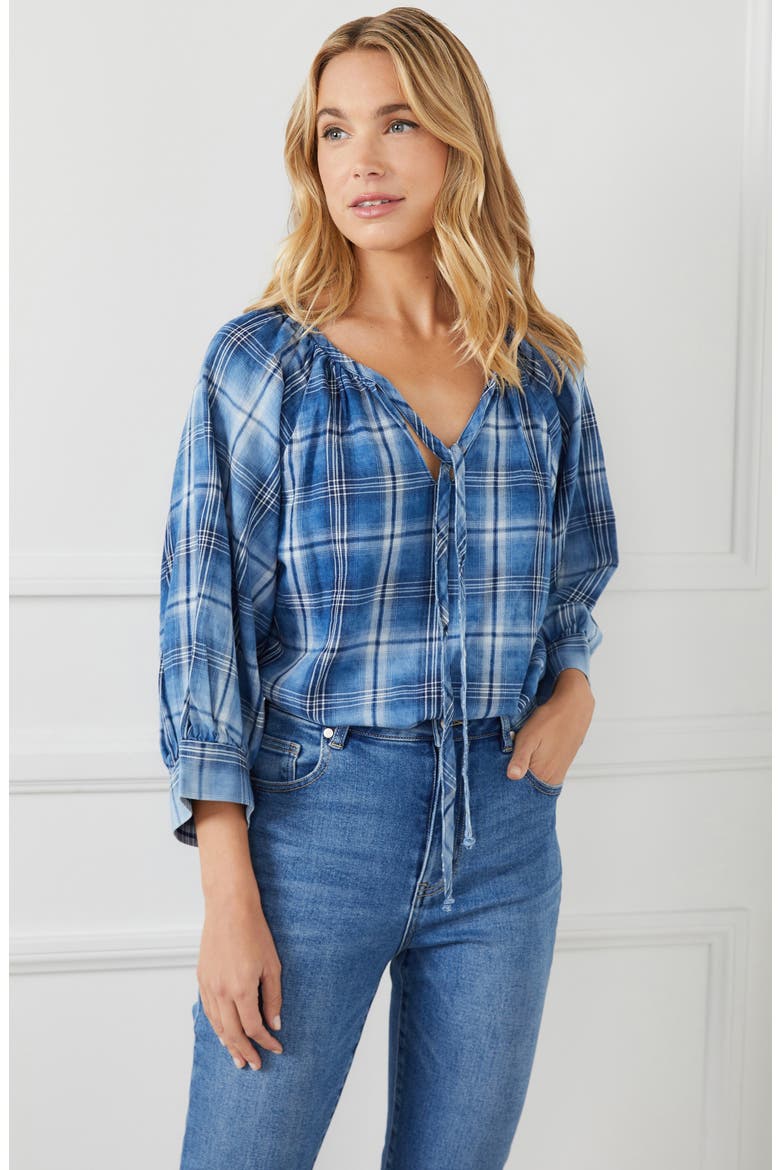 Blouson Sleeve Plaid Peasant Top, Alternate, color, PLAID