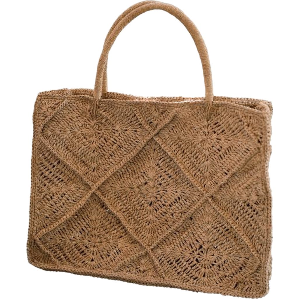 Pink Haley Kylie Crochet Premium Raffia Tote In Brown