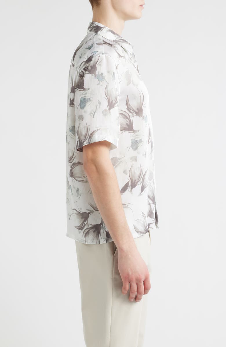 Open Edit Oversize Floral Short Sleeve Silk Button-Up Shirt, Alternate, color, White Luminous Floral
