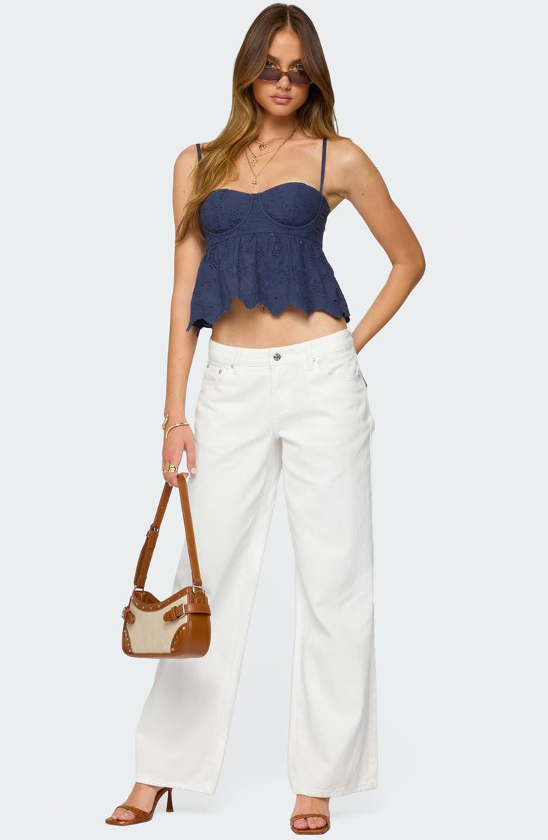 EDIKTED Emme Cotton Eyelet Crop Top, Alternate, color, Blue