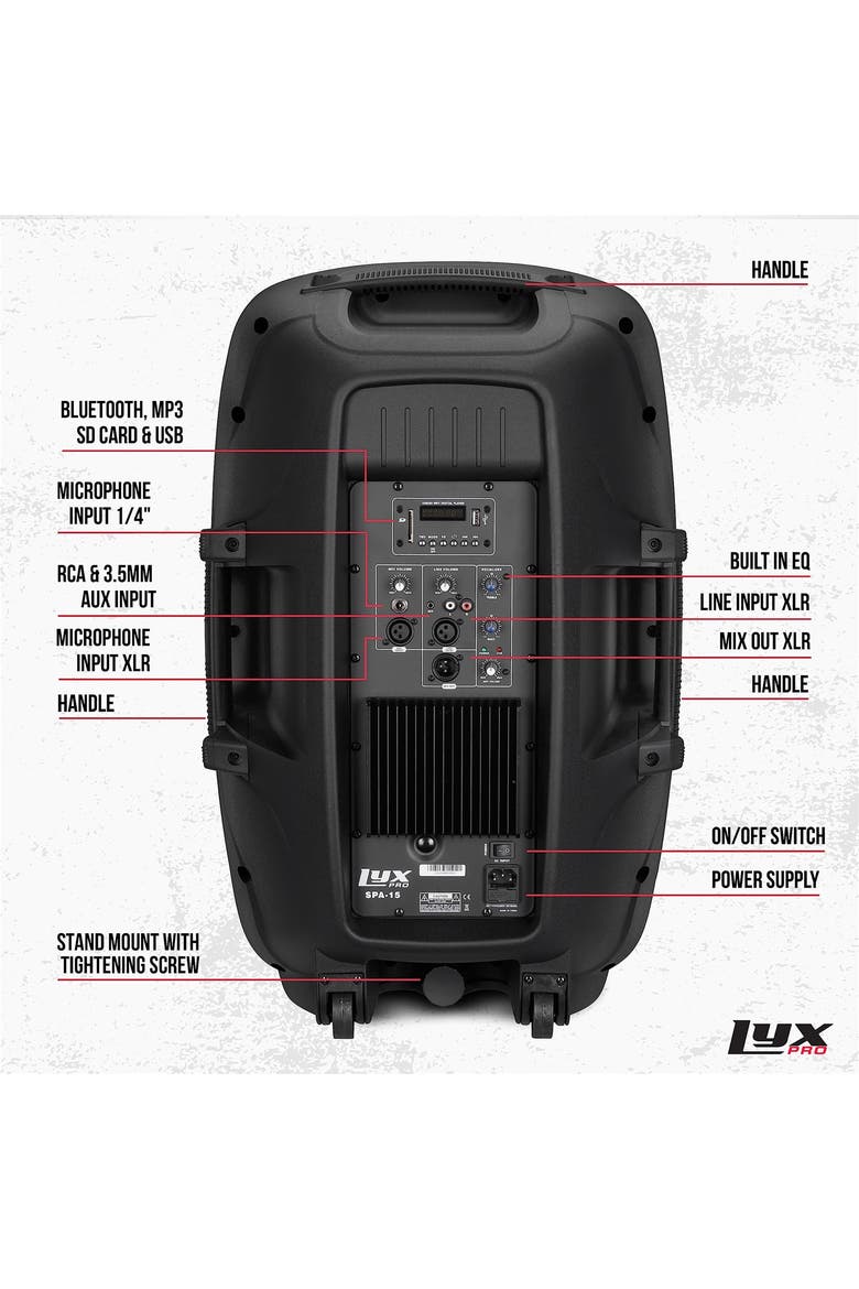 Portable PA Speaker Powered, PA System with Equalizer SD Slot & Built-in Bluetooth, Alternate, color, Black