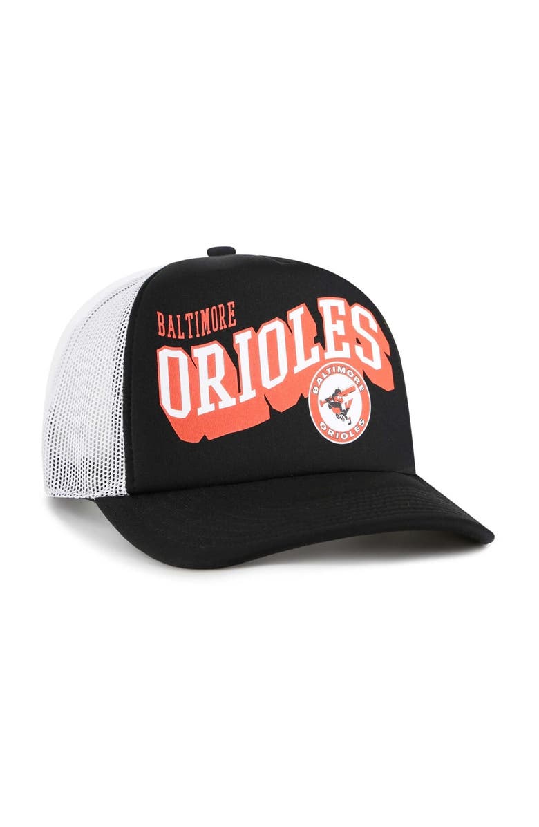 '47 Men's '47 Black Baltimore Orioles Meander Foam Trucker Snapback Hat, Alternate, color, Black