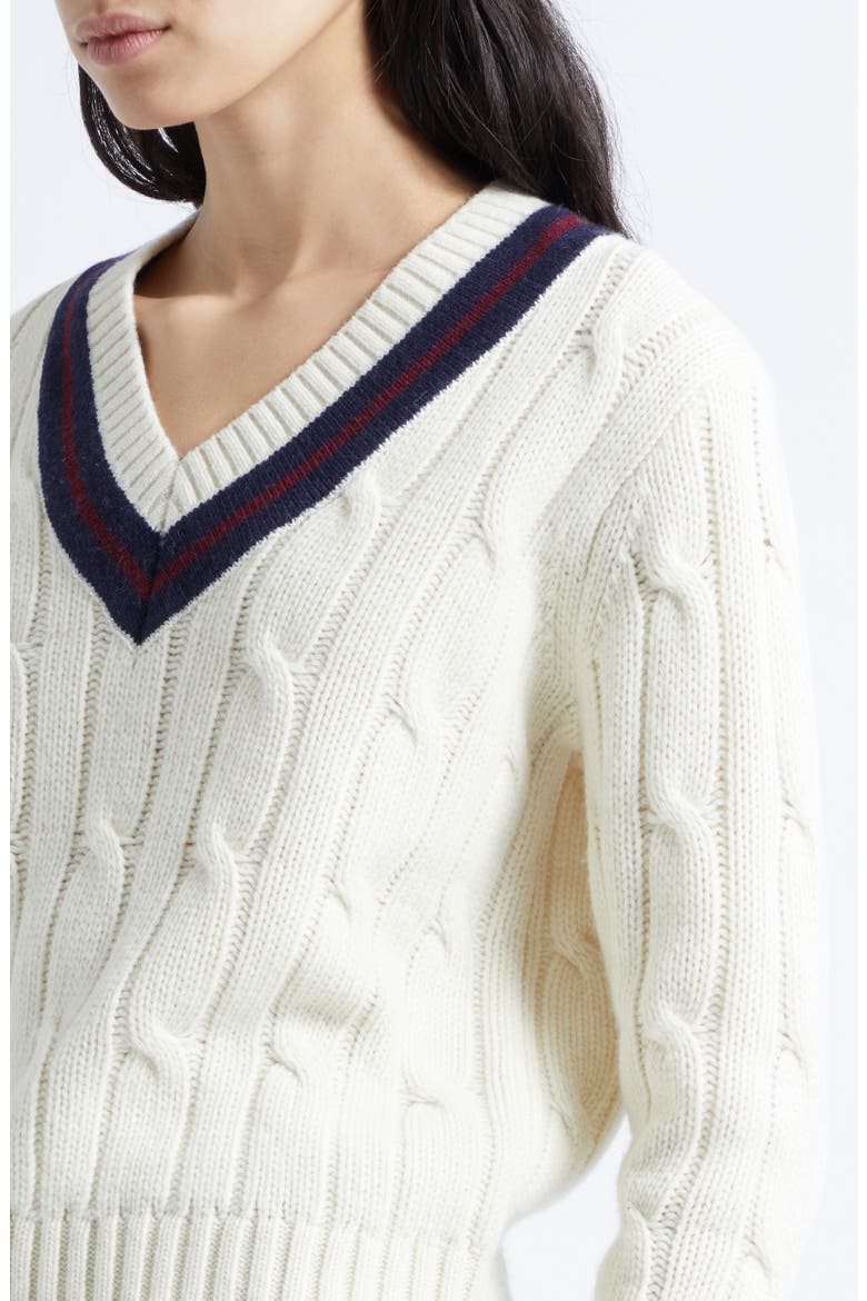 Fabiana Cable Wool Tennis Sweater, Alternate, color, IVORY