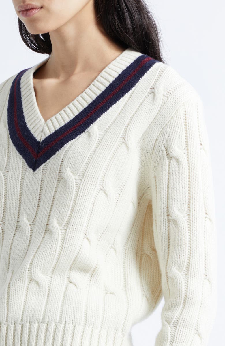 Nili Lotan Fabiana Cable Wool Tennis Sweater, Alternate, color, Ivory