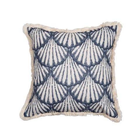 Blue Scallop Shells Graphic Print Fringed Throw Pillow, 18" x 18"