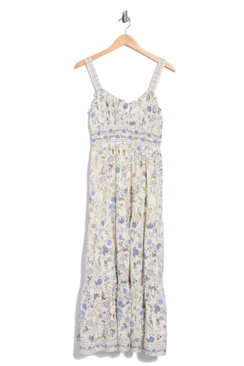 Strappy Tiered Maxi Dress, Alternate, color, CREAM/ BLUE FADED