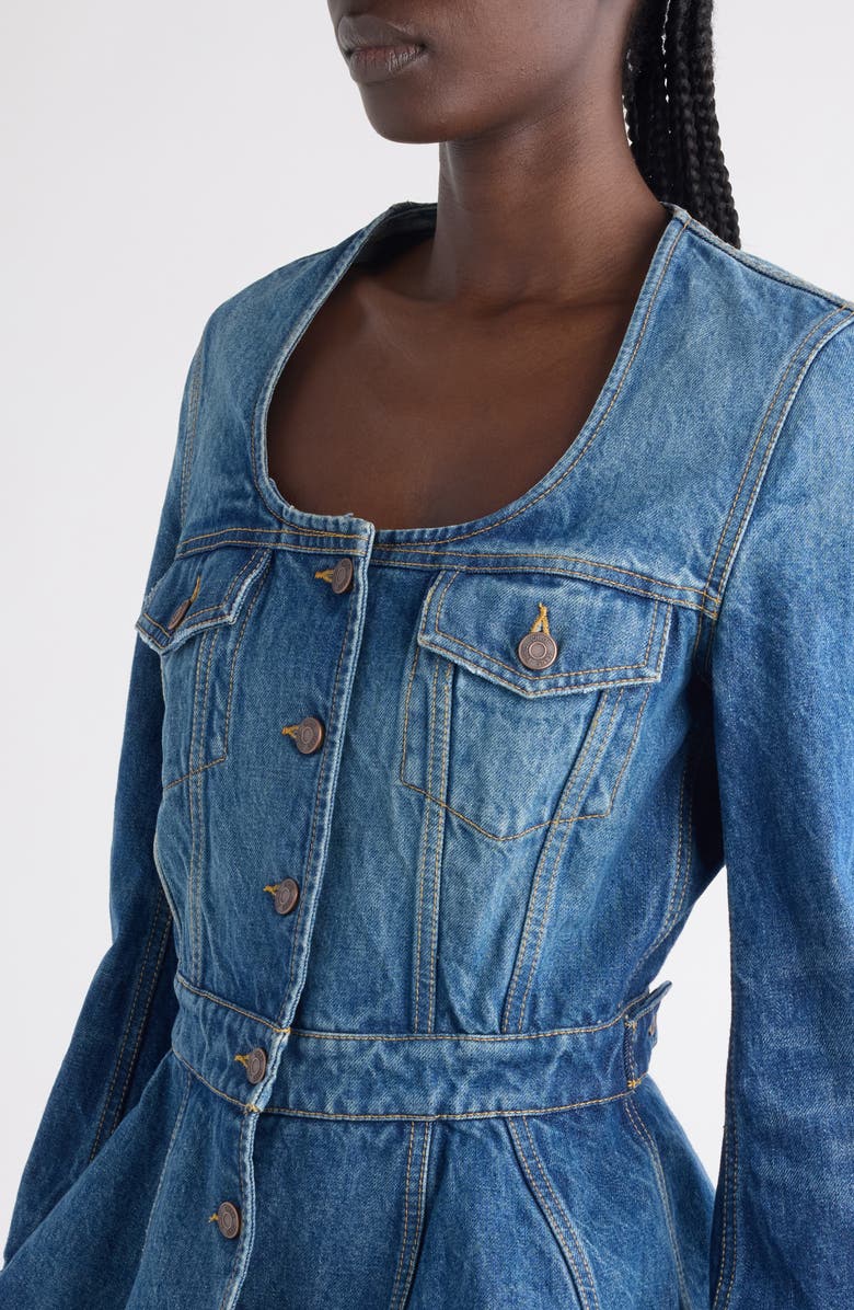 Chloé Denim Peplum Jacket, Alternate, color, 4A1 Faded Indigo