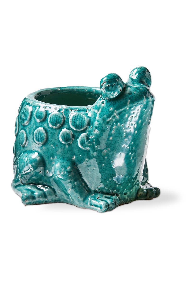 tag Teal Blue Frog Planter Terracotta Garden Pot for Decor, Main, color, Blue