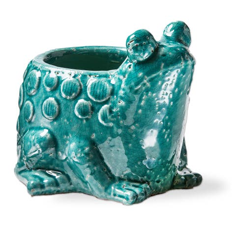 Teal Blue Frog Planter Terracotta Garden Pot for Decor