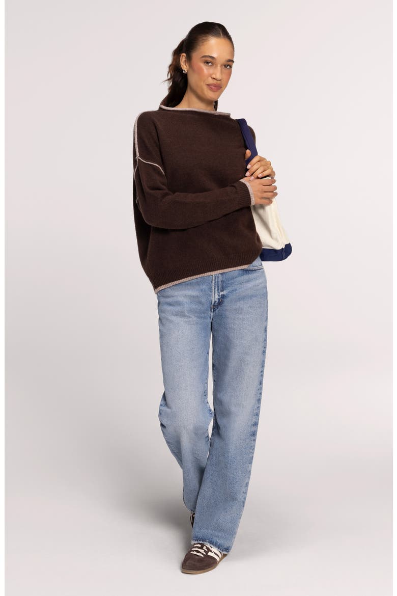 Cozy Knit Mock Neck Sweater, Alternate, color, HEATHER ESPRESSO TIP