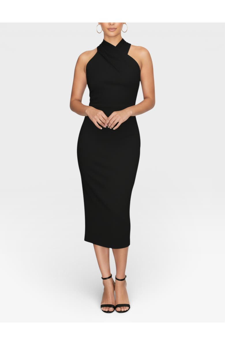 RACHEL Rachel Roy Harland Crossover Halter Midi Dress, Main, color, Black