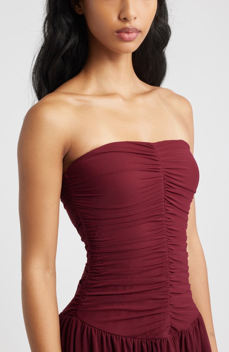 Nia Astrid Strapless Mesh Minidress, Alternate, color, Chianti