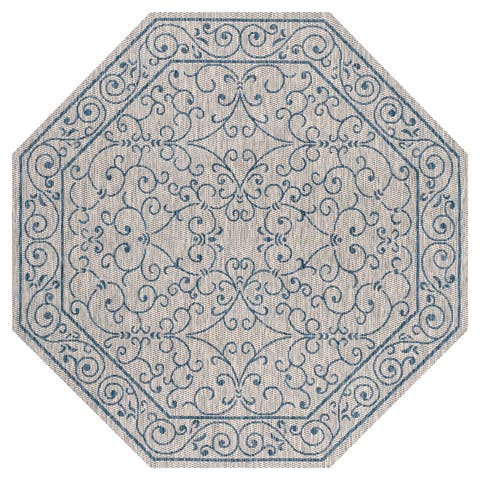 Charleston Vintage Filigree Textured Weave Octagon Indoor/Outdoor Area Rug