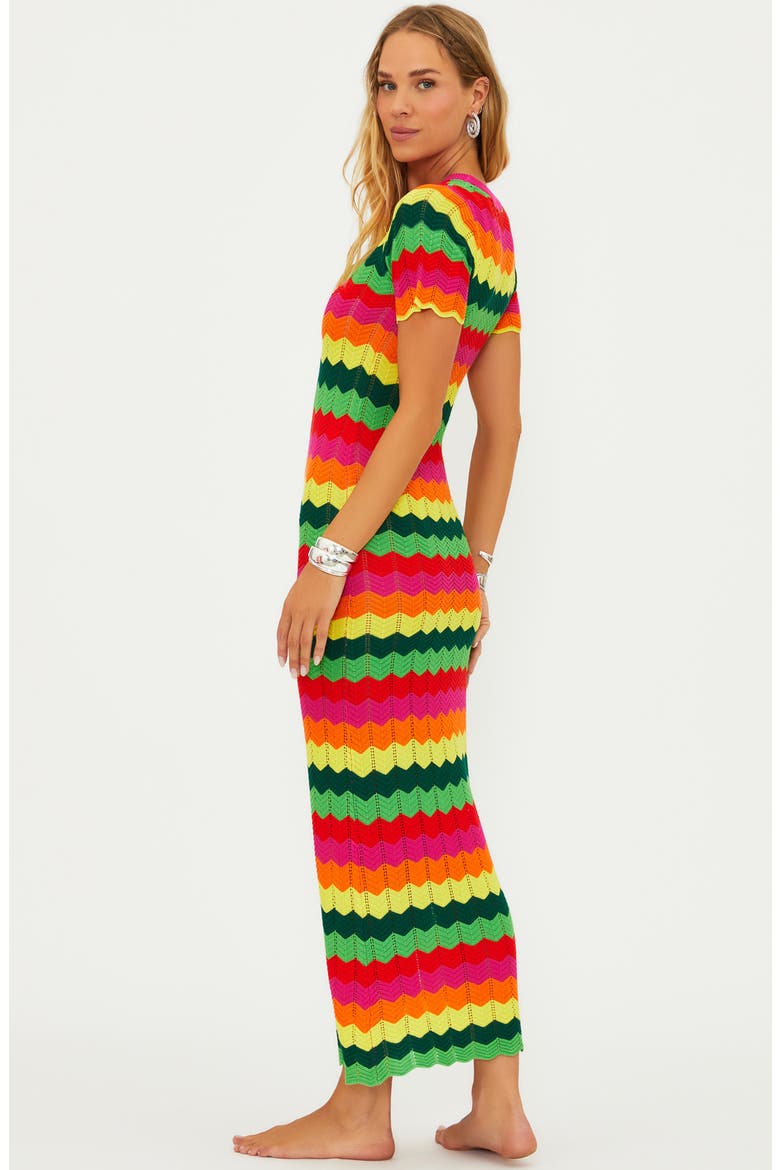 Emory Wave Stripe Pointelle Knit Cover-Up Maxi Dress, Alternate, color, MANGO TANGO