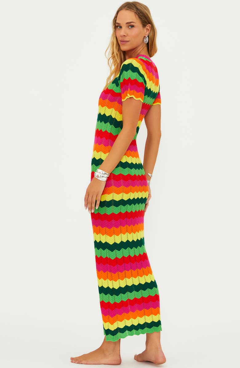 Beach Riot Emory Wave Stripe Pointelle Knit Cover-Up Maxi Dress, Alternate, color, Mango Tango