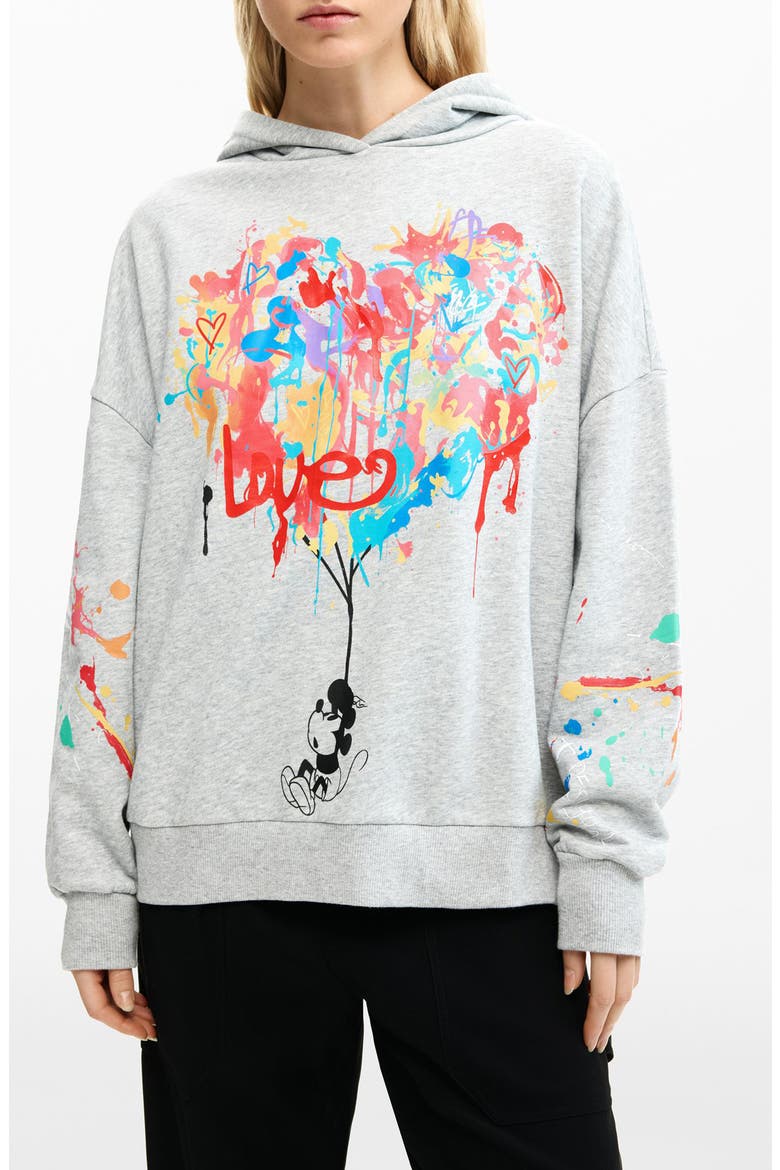 Mickey Mouse Paint Splattered Fleece Graphic Hoodie, Main, color, GRAY