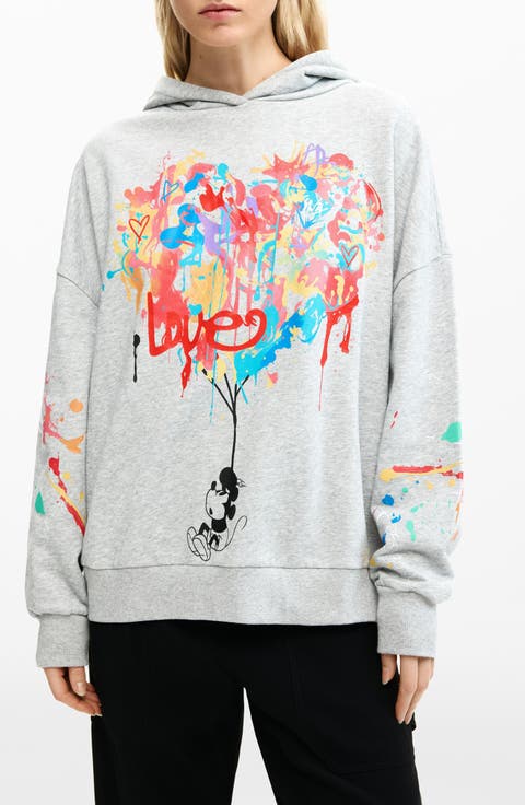 Mickey Mouse Paint Splattered Fleece Graphic Hoodie