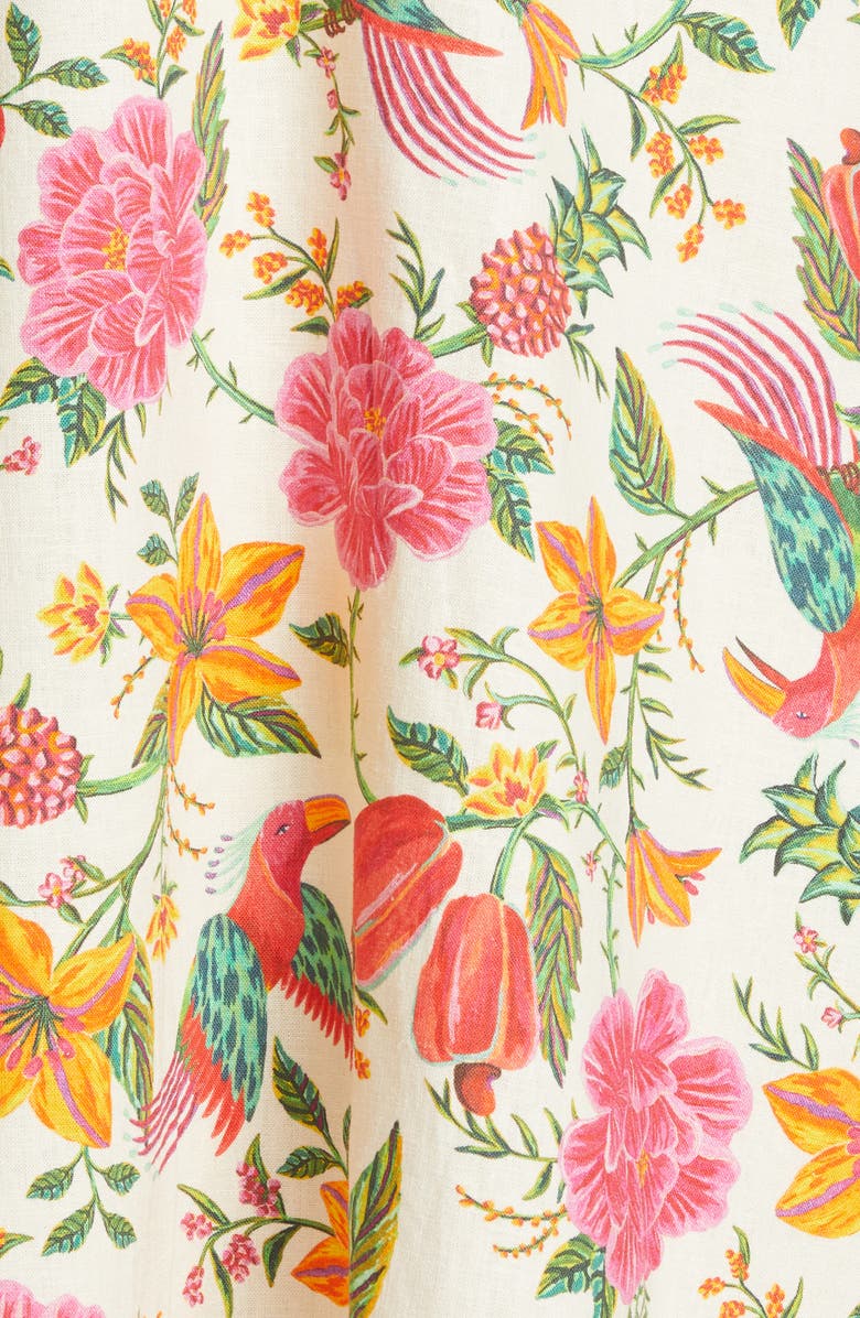 FARM Rio Toucan's Garden Floral Embroidery One-Shoulder Linen Blend Dress, Alternate, color, 