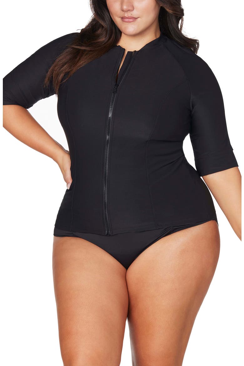 Sunsafe Short Sleeve Swim Top, Main, color, BLACK