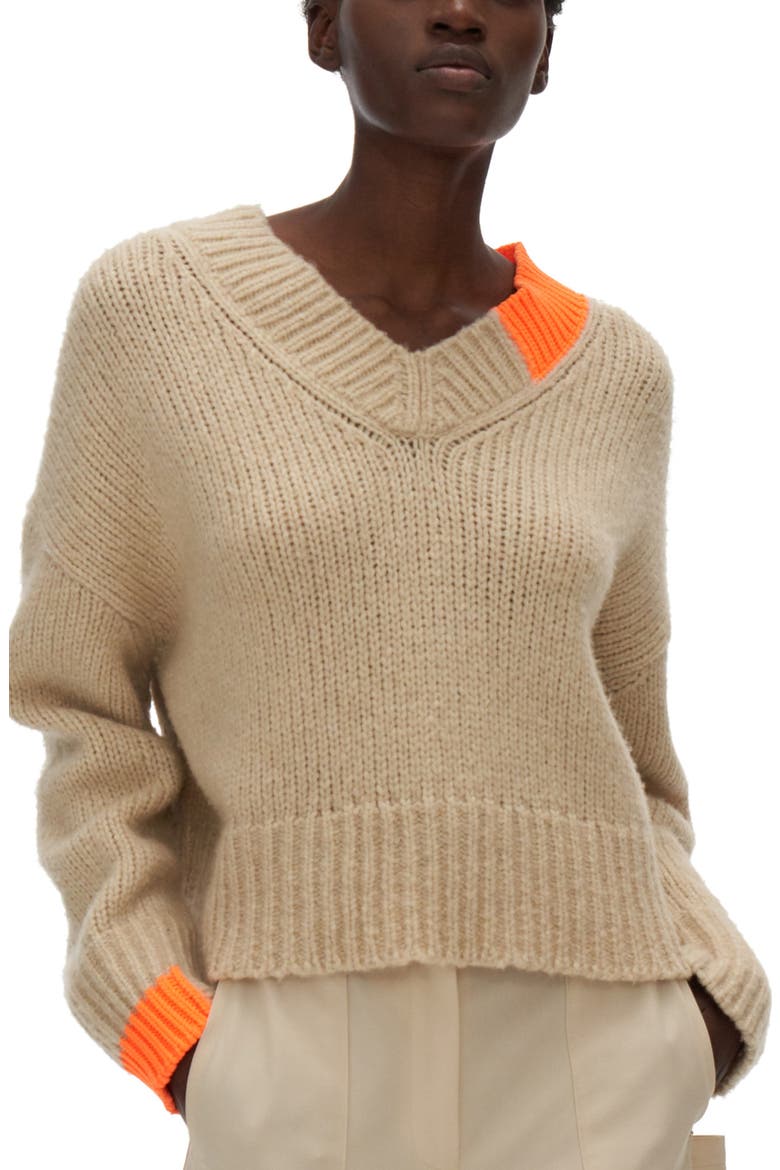 Wool & Camel Hair Blend V-Neck Sweater, Main, color, WINTER WHITE