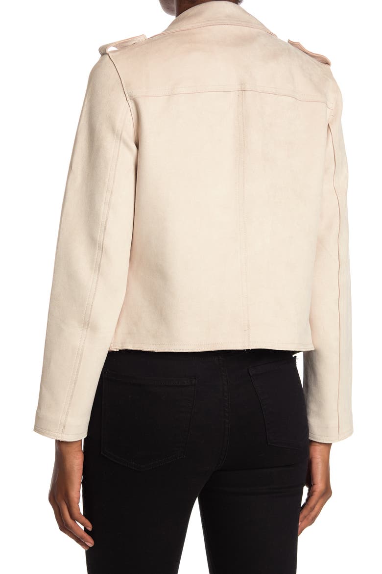 Faux Suede Crop Moto Jacket, Alternate, color, BONE