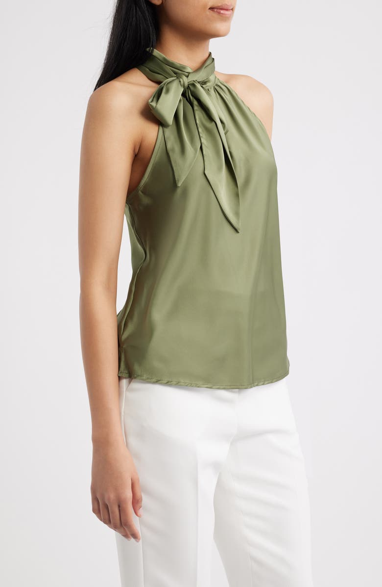 Tahari ASL Tie Neck Sleeveless Satin Top, Alternate, color, Agave