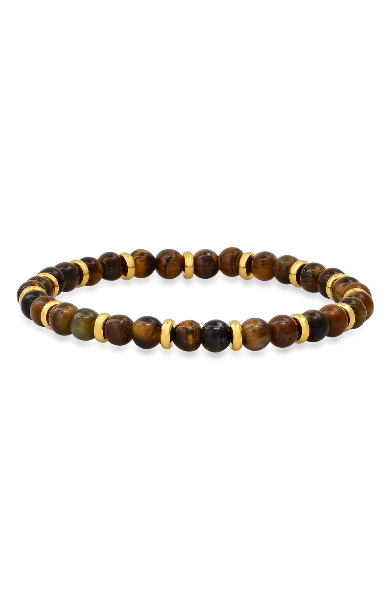 HMY JEWELRY Men's 18K Gold Plated Tiger's Eye Beaded Stretch Bracelet