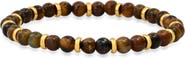 HMY JEWELRY Men's 18K Gold Plated Tiger's Eye Beaded Stretch Bracelet