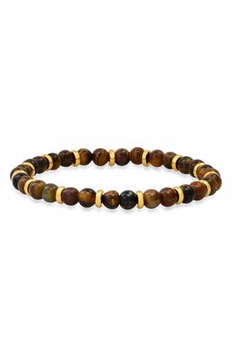 HMY JEWELRY Men's 18K Gold Plated Tiger's Eye Beaded Stretch Bracelet