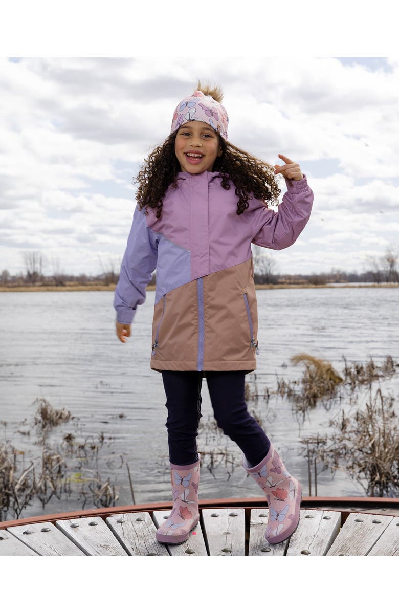 Deux par Deux Waterproof Butterfly Rain Boots in Natural Rubber, Alternate, color, Pink Butterfly Print