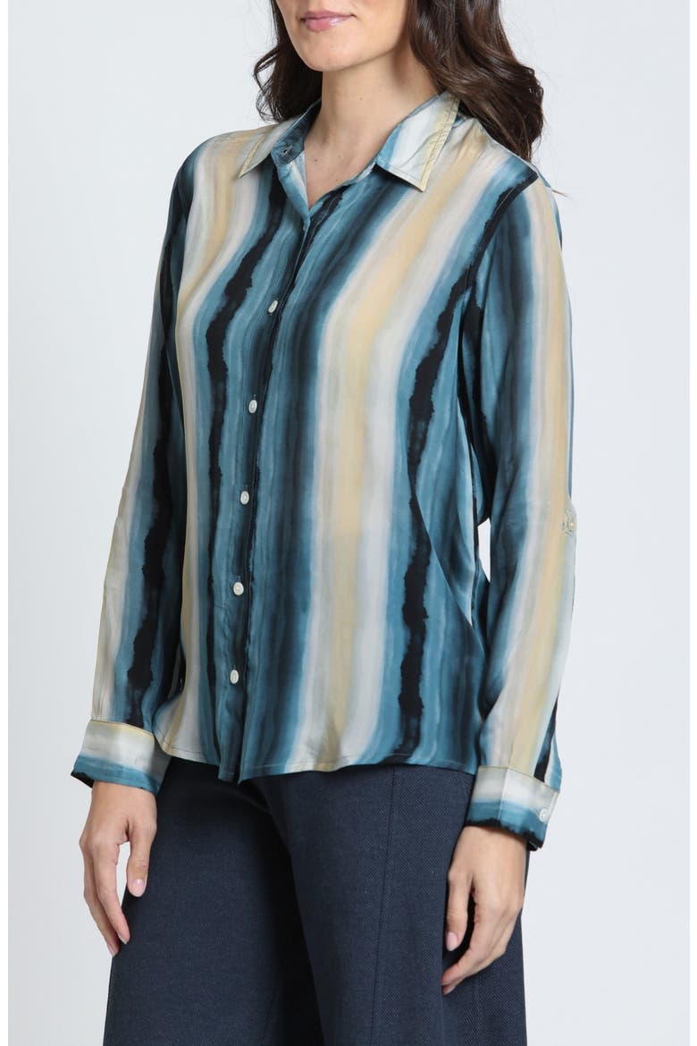 Vertical Print Roll-Tab Sleeve Button-Up Shirt, Alternate, color, DEEP TEAL/STONE