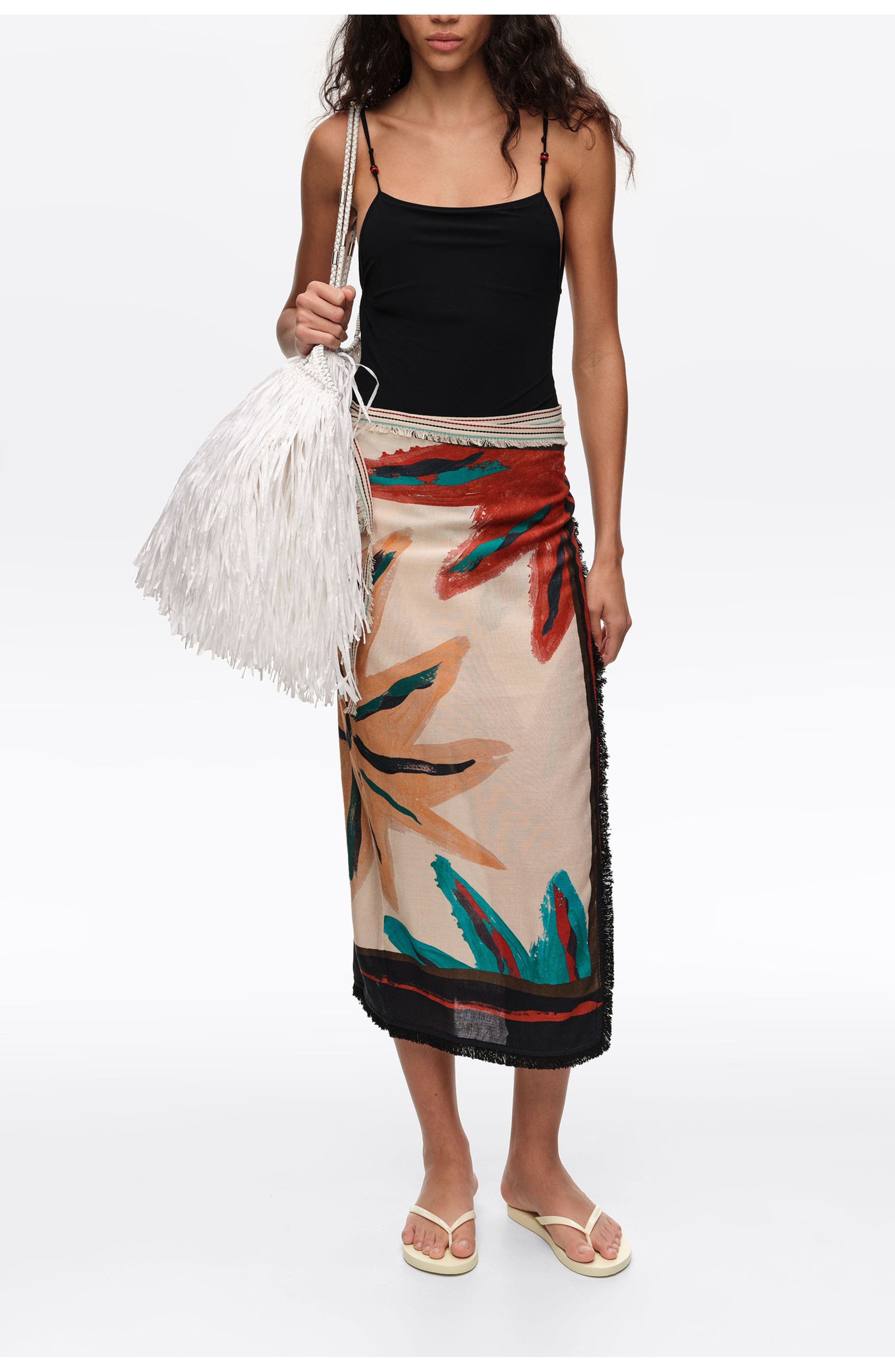 Bimba y Lola Large Raffia-Effect Shopper Bag, Alternate, color, White