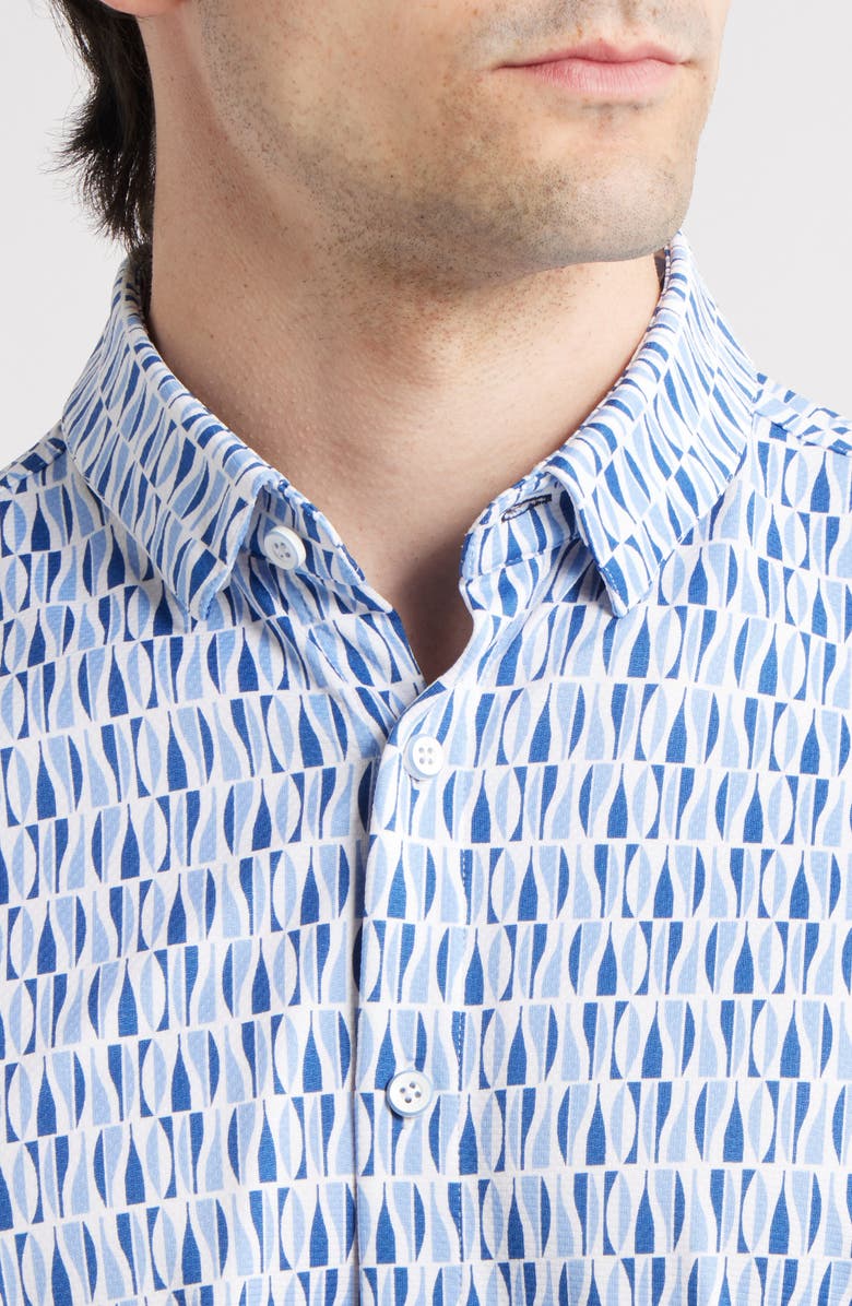 Mizzen+Main Halyard Trim Fit Abstract Short Sleeve Button-Up Shirt, Alternate, color, Provence Sails