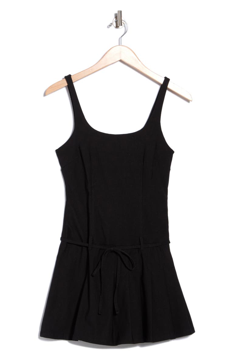 Square Neck Pleated Drop Waist Minidress, Main, color, BLACK